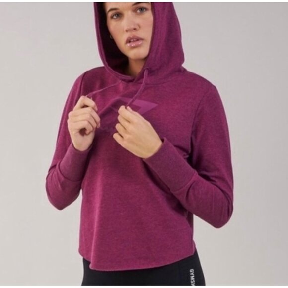 Gymshark Cross Back Hooded Cropped Sweatshirt Size XS Deep Plum - Picture 1 of 7